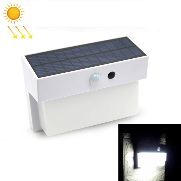 White solar landscape wall light with rectangular solar panel and motion sensor lens