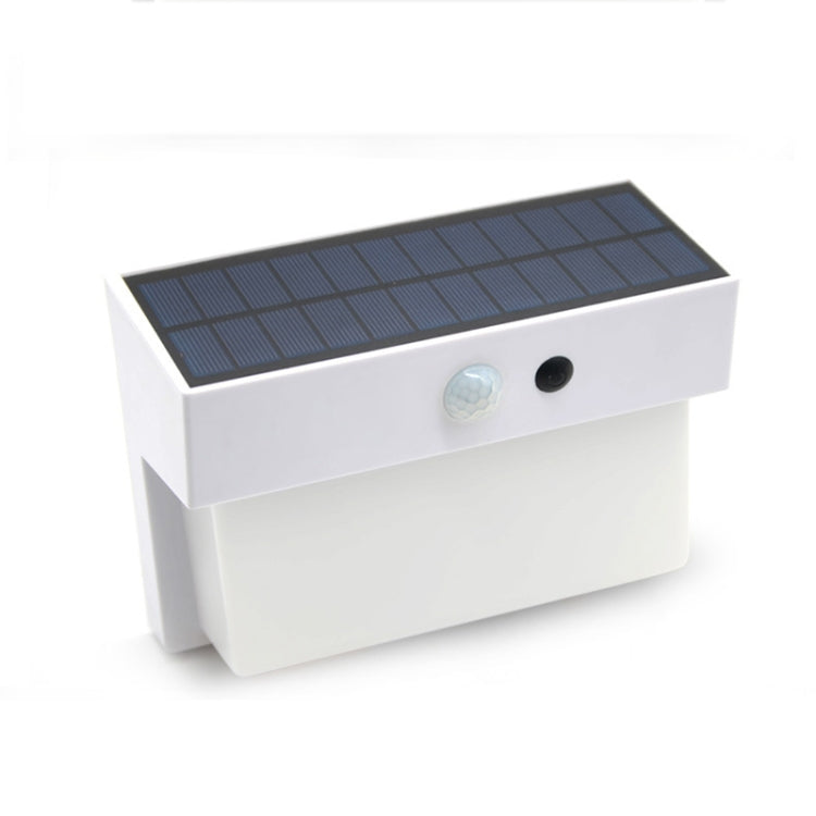 White solar landscape wall light with top solar panel and round motion sensor
