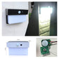White solar wall light with glowing lamp and round motion sensor on front