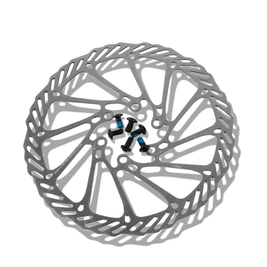 Mountain bike disc brake rotor with six mounting screws, dark gray