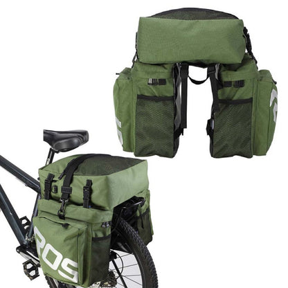 ROSWHEEL bicycle back pack in green with black straps and zippered pockets