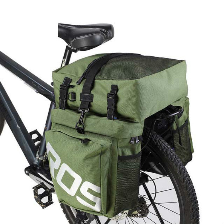 ROSWHEEL bicycle back pack, green with black buckle straps and side mesh panel