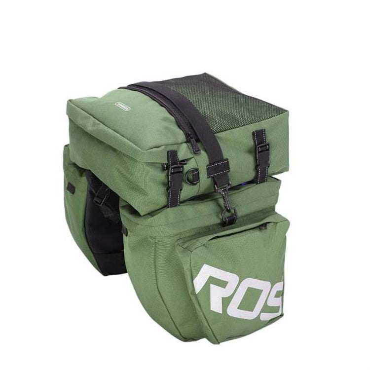 ROSWHEEL bicycle back pack in green with top flap and black strap hardware