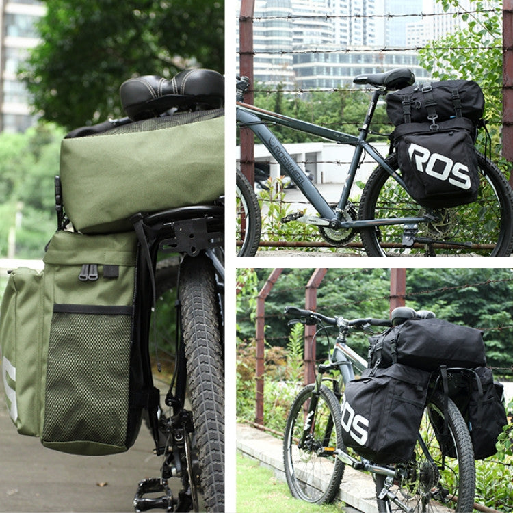 ROSWHEEL bicycle back packs: green and black with MOLLE-style attachment straps