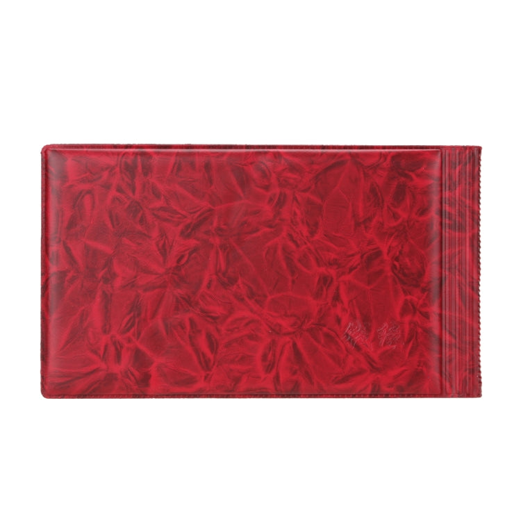 Small square banknote collection book, rose red textured cover with left spine and gold text