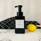 Square foam press bottle with black pump, brown/amber bottle, One day label