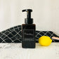 Square foam press bottle with black pump and One day label, with yellow sponge