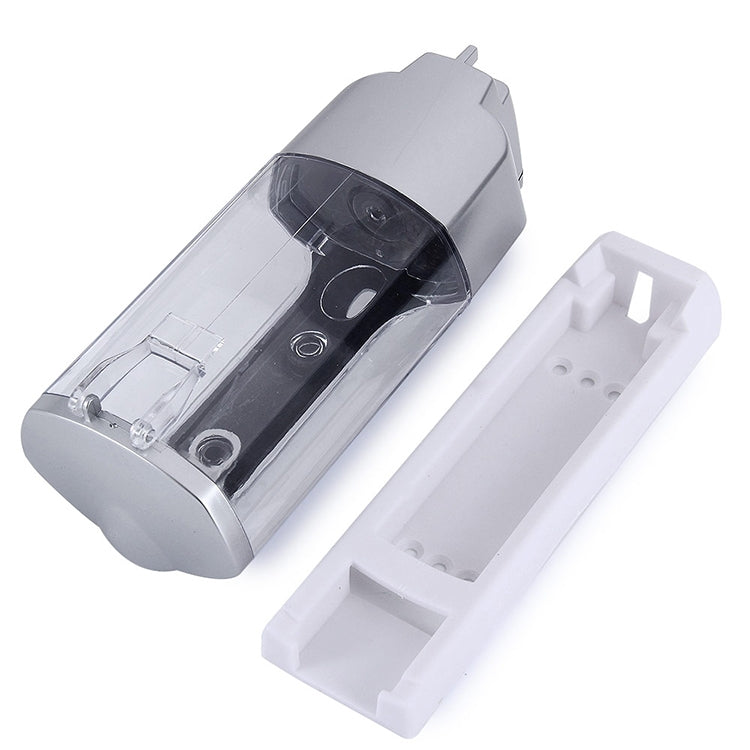 Manual soap dispenser with clear tube and included wall mounting bracket, matte silver