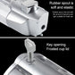 Manual soap dispenser with rubber spout, key opening, and frosted cup lid, matte silver