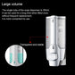 Wall-mounted soap dispenser with large transparent tube, teal soap inside, matte silver