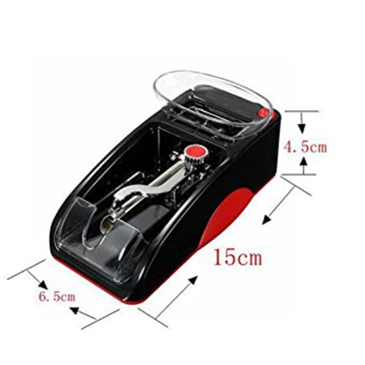 Electric cigarette rolling machine with transparent lid, red control, and red side panel