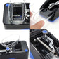 Electric cigarette rolling machine with transparent lid and blue side trim