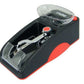 Electric cigarette rolling machine with transparent hopper lid and red accent strip