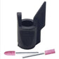 Black grinding chamfering accessory with two pink abrasive sleeves and metal rods
