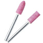 Pair of metal rods with pink abrasive sleeves for grinding chamfers