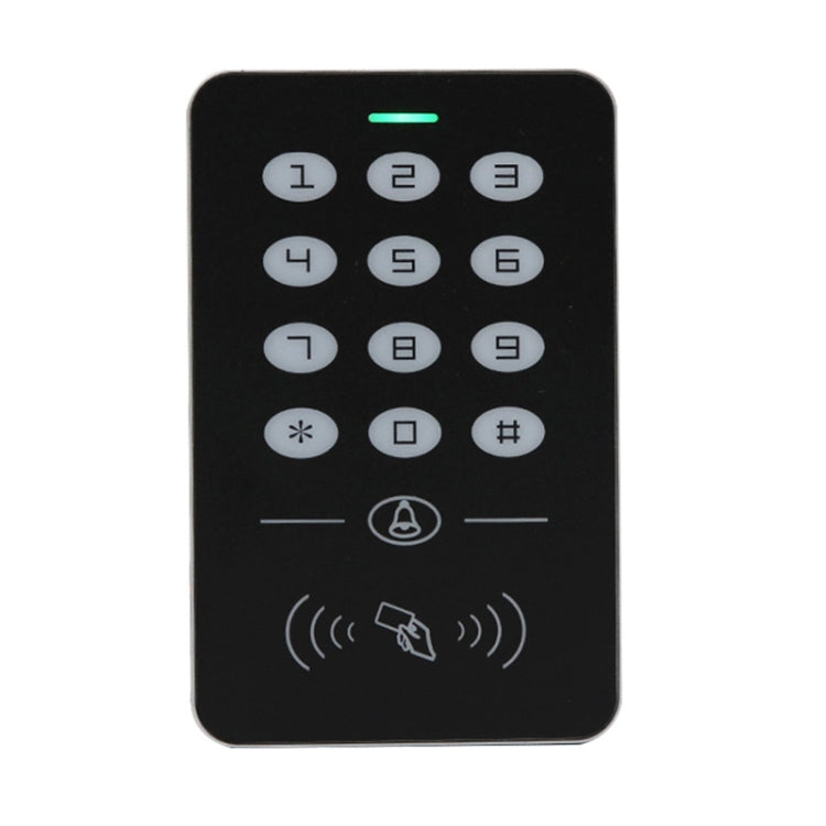 Card access keypad controller front with numeric buttons and green LED status bar