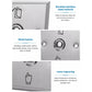 Brushed stainless steel exit button with round metal button and engraved hand icon