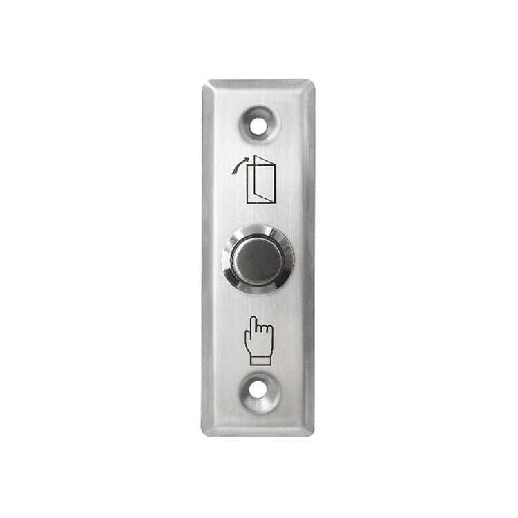 Stainless steel access button switch plate with round push button and upward arrow icon