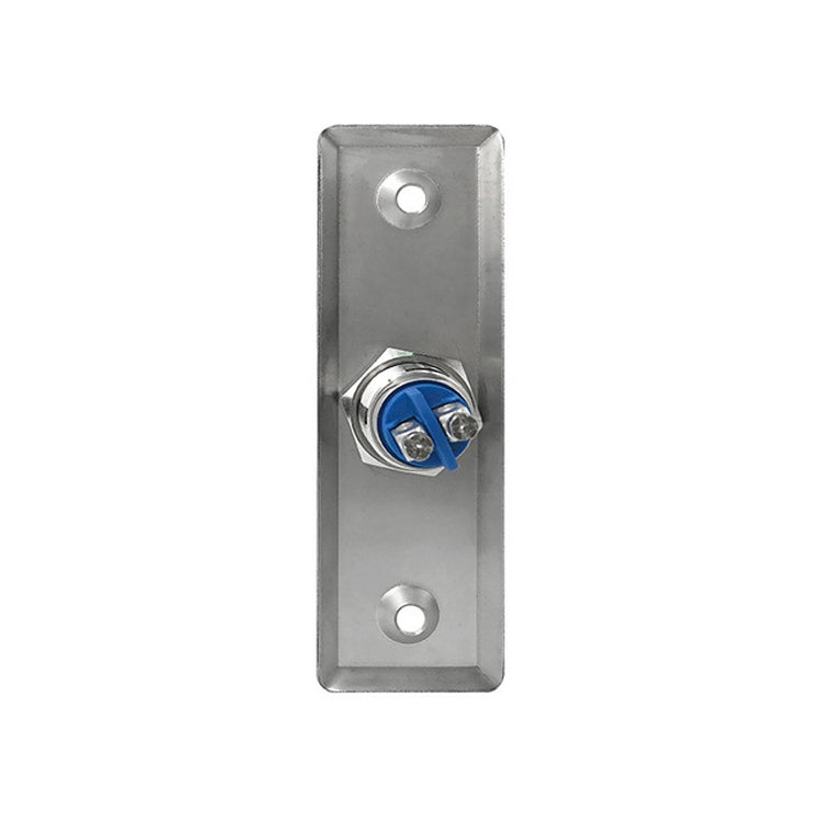 Stainless steel access switch button with visible internal blue terminal connector