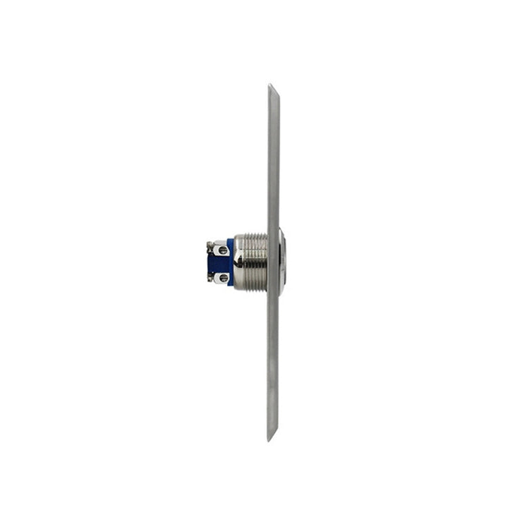 Stainless steel door access switch back view with mounting post and wiring terminals