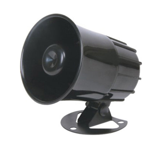 Electric horn loud speaker siren with black horn cone and metal mounting bracket