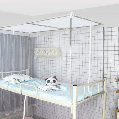 White upper bunk mosquito net enclosure with zip door and bed canopy frame