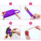 Purple folding grocery shopping bag shown folded and unfolded with red polka fabric pocket