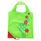 Reusable folding grocery bag in bright green with colorful flower print and corner pocket