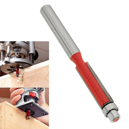 Flush trim router bit with red body and gray 1/4-inch shank, carbide cutter