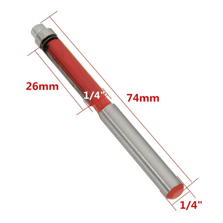 Flush trim router bit with diagram: 1/4-inch shank, 26mm and 74mm measurements