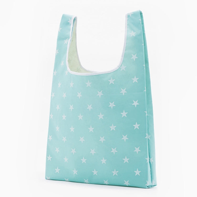Foldable shopping bag, light teal with white star pattern, open-top tote style