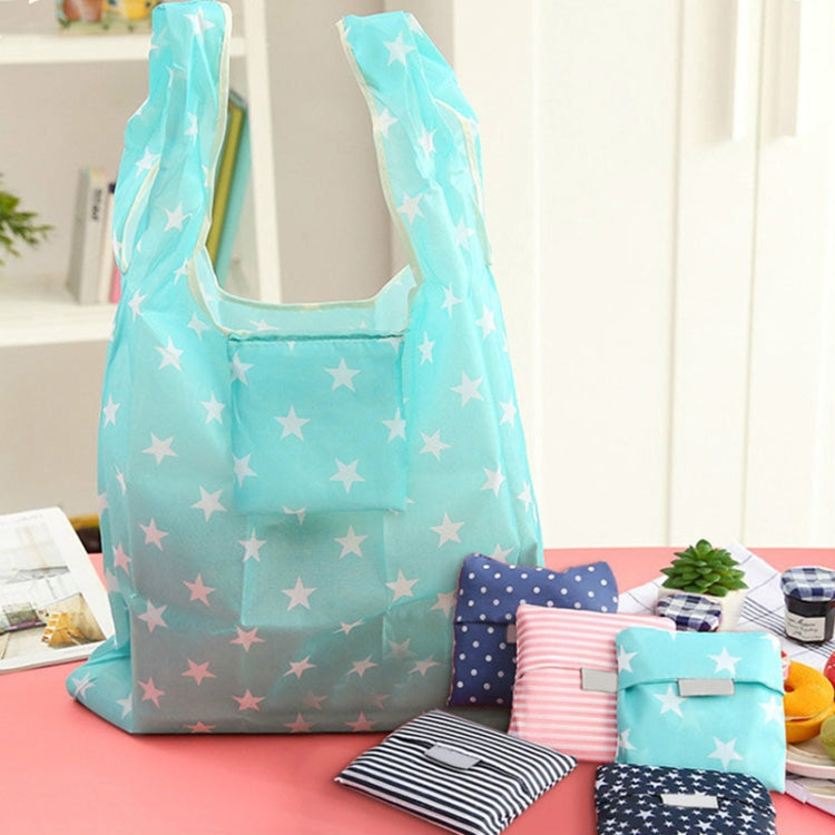 Foldable shopping bag, light teal with white star pattern, spacious open tote