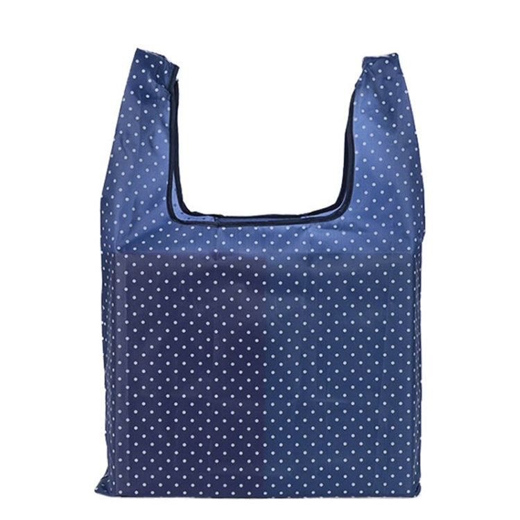 Foldable shopping bag, dark blue with small white dots, open tote with U handles