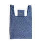 Foldable shopping bag, dark blue with white star pattern, open tote shape