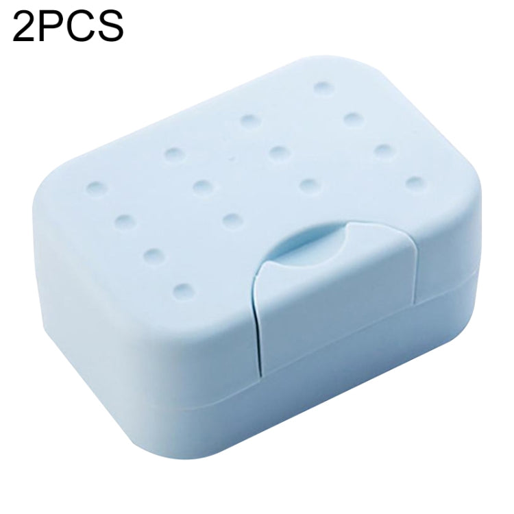 Portable travel soap box, light blue with ventilated lid and lock tab