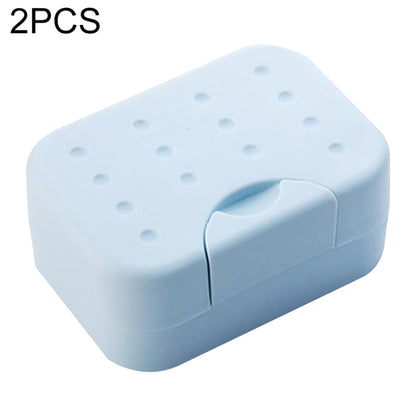 Portable travel soap box, light blue with ventilated lid and lock tab