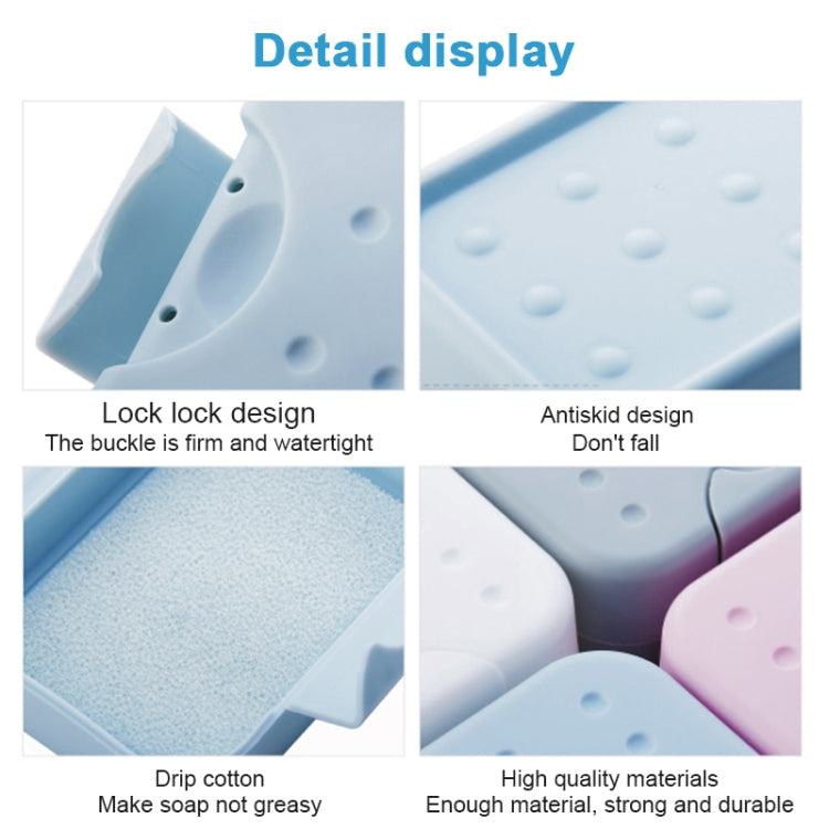 Light blue soap box detail: drainage holes and secure hinged lid