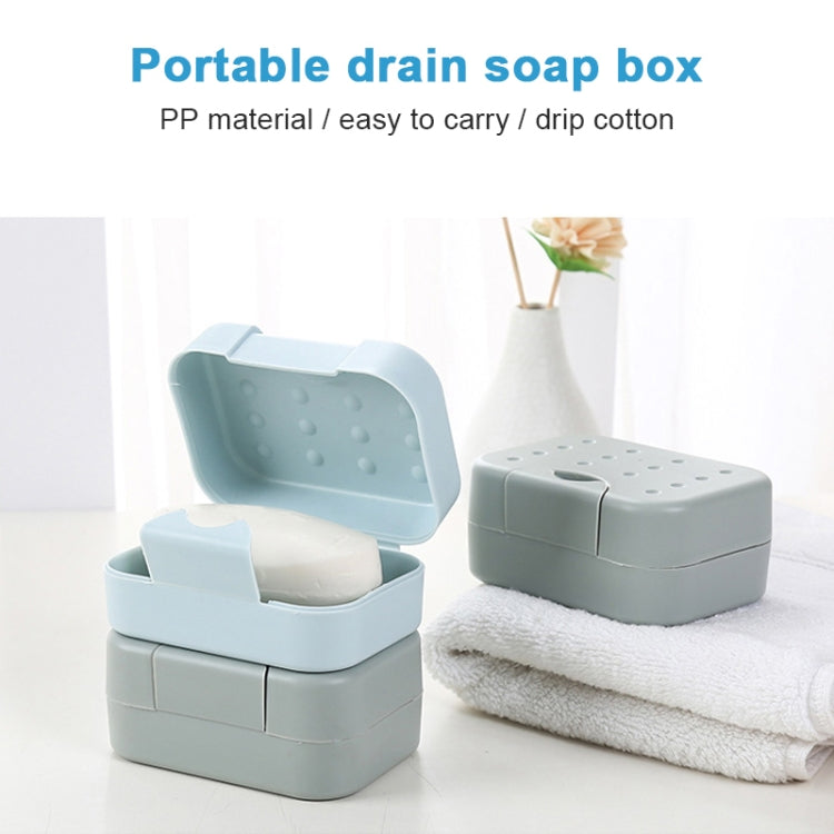 Portable drain soap box set in light blue/gray, hinged lids with drainage holes