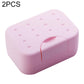 Portable travel soap box, pink with drainage holes and secure hinged lid