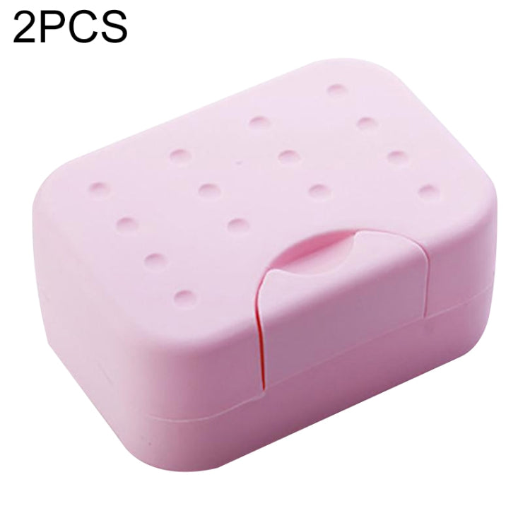 Portable travel soap box, pink with drainage holes and secure hinged lid