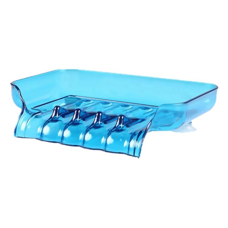 Blue suction cup drainage soap box with ridged soap holder
