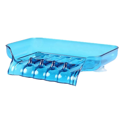 Blue suction cup drainage soap box with ridged soap holder