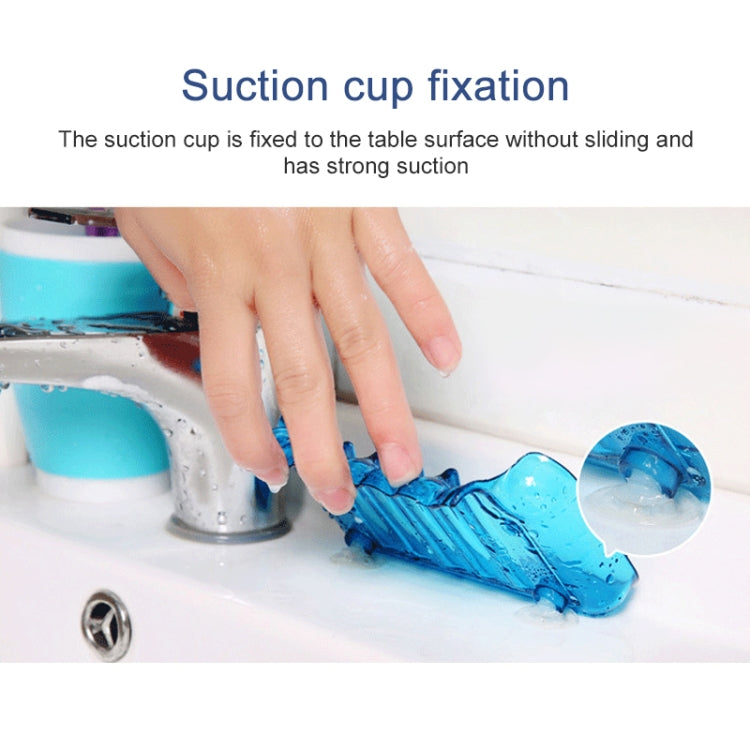 Blue suction cup drainage soap box with hand placing it in the sink