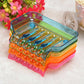 Multicolor suction cup drainage soap boxes stacked, with ridged soap holders
