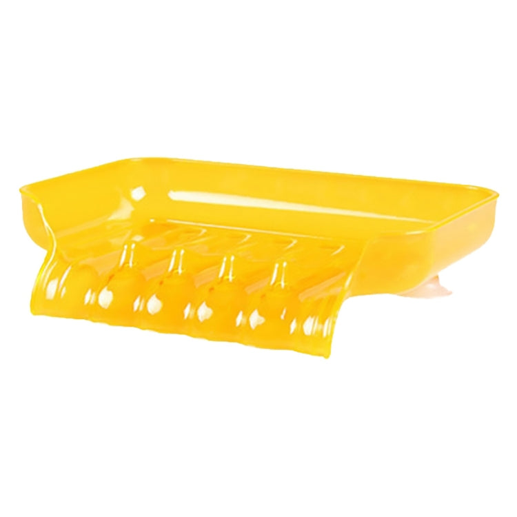 Yellow suction cup drainage soap box with ridged soap holder