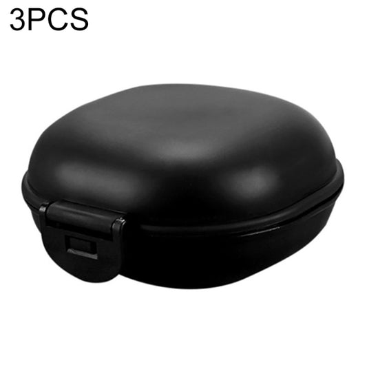 3-piece travel soap dish case, black oval container with snap-lock lid and latch