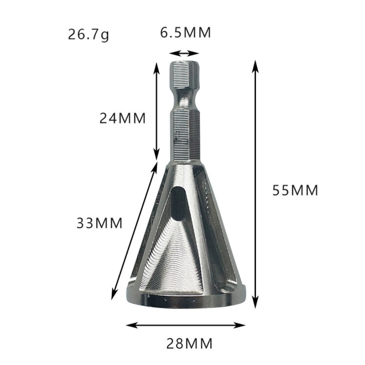 Stainless steel deburring chamfer tool with conical head and threaded shaft