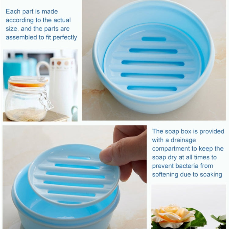 Blue covered soap box with drainage-style ridges on the lid surface