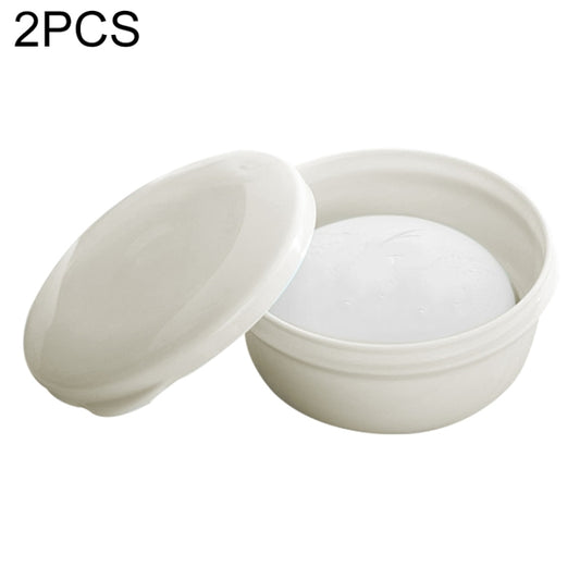 White covered portable soap box with circular base and matching lid