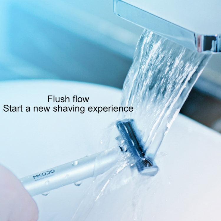 Manual multi-shock razor with water running over the blade